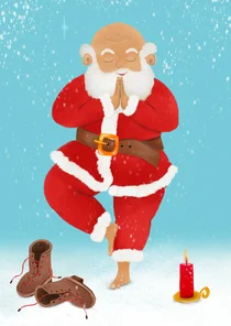 Vrolijke kerstkaart van kerstman in yoga-houding
