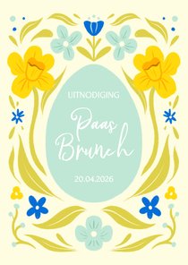 Vrolijke paaskaart uitnodiging paasbrunch met bloemen
