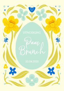 Vrolijke paaskaart uitnodiging paasbrunch met bloemen