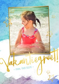 Vrolijke strand vakantiekaart met eigen foto en waterverf 