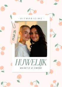 Vrolijke trouwkaart met kersjes patroon foto fruit
