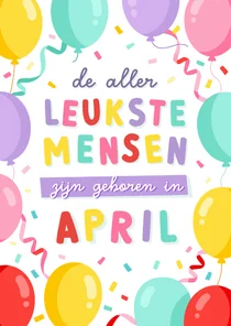 Vrolijke verjaardagskaart jarig in april met ballonnen