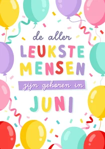 Vrolijke verjaardagskaart - jarig in juni met ballonnen