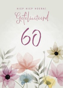 Vrolijke verjaardagskaart waterverf bloemen 60 jaar