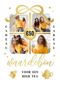 Waardebon cadeau fotocollage high tea hartjes goud