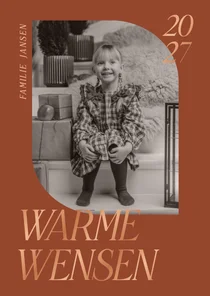 Warme terracotta kerstkaartjes met eigen foto koperfolie
