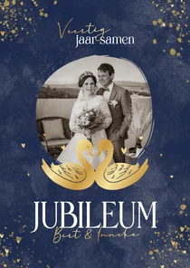 Waterverf blauwe 40 jubileum uitnodiging met gouden zwanen