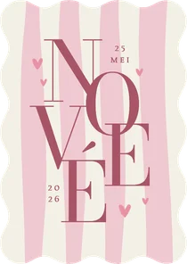 Wave geboortekaartje gestreept grafisch hartjes roze