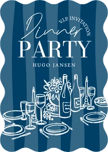 Wave uitnodiging diner party blauw gestreept doodle