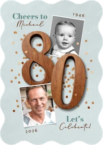 Wave uitnodigingskaart 80 jaar vintage houten cijfers foto's