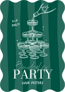 Wave uitnodigingskaart bachelor party champagne toren vip