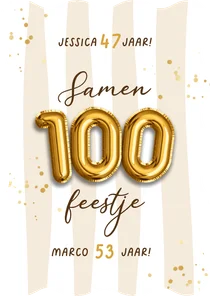 Wave uitnodigingskaart samen 100 gespreept goud ballonnen