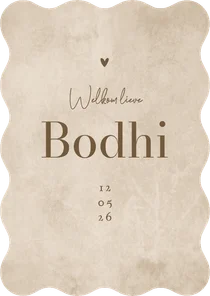 wave vorm geboortekaartje unisex hartje zandkleur