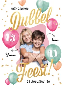 Wave vorm uitnodiging dubbel feest jarig ballonnen foto
