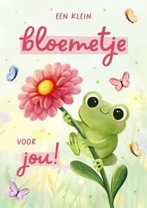 Wenskaart bloemetje met kikker en vlindertjes