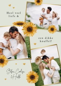 Wenskaart fotocollage zonnebloemen hartjes zomaar