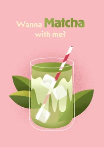 Wenskaart geïllustreerde matcha kaart