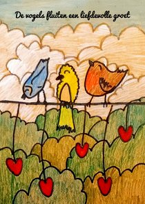 Wenskaart Liefdevolle groet van fluitende vogels
