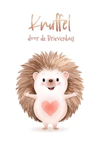 Wenskaart met schattige egel die een knuffel geeft