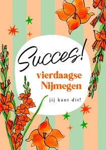 Wenskaart succes vierdaagse Nijmegen gladiolen en strepen