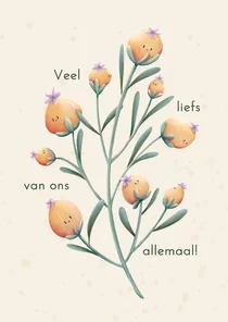 Wenskaart veel liefs van ons allemaal met bloem