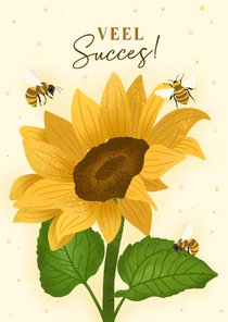 Wenskaart veel succes met zonnebloemen
