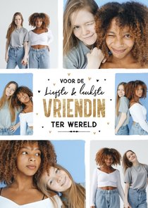 Wenskaart vriendin fotocollage hartjes goud