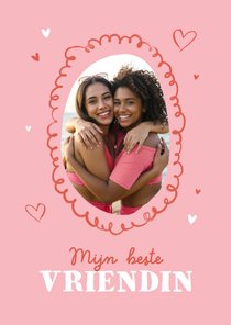 Wenskaart vriendschao beste vriendin hartjes foto roze