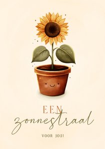 Wenskaart zonnebloem met gezichtje liefs voor jou