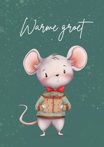Winterkaart met lieve muis in trui
