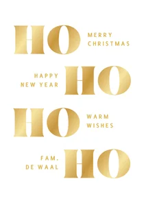 Witte typografische kerstkaart HO HO HO