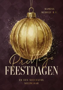 Zakeijke kerstkaart met gouden kerstbal en foliedruk