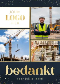 Zakelijk kerstkaartje fotocollage bedankt goudlook