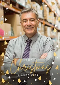 Zakelijke en internationale kerstkaart met kerstbomen kader