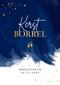 Zakelijke kerstborrel uitnodiging blauw waterverf goudlook