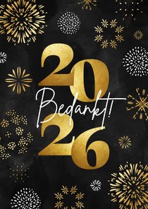 Zakelijke kerstkaart 2026 bedankt vuurwerk goud hip