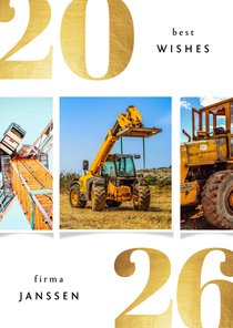 Zakelijke kerstkaart 2026 best wishes goudlook met 3 foto's