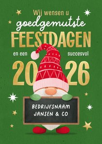 Zakelijke kerstkaart 2026 goedgemutst gnome feestdagen