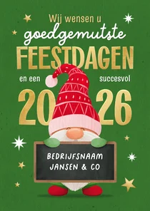 Zakelijke kerstkaart 2026 goedgemutst gnome feestdagen