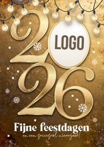 Zakelijke kerstkaart 2026 goud lampjes sneeuw