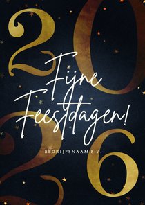 Zakelijke kerstkaart 2026 goud met sterren fijne feestdagen
