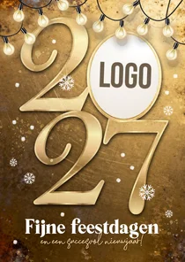 Zakelijke kerstkaart 2027 goud lampjes sneeuw