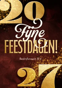 Zakelijke kerstkaart 2027 goudlook met sterren rood