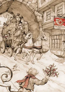 Zakelijke kerstkaart Anton Pieck postkoets bruindruk