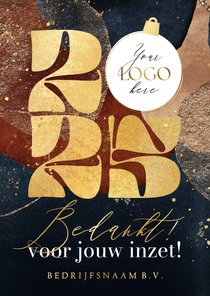 Zakelijke kerstkaart 'Bedankt' watercolor goud logo kerstbal