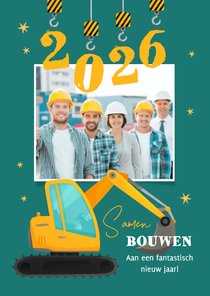 Zakelijke kerstkaart bouw graafmachine foto hijskraan 2026