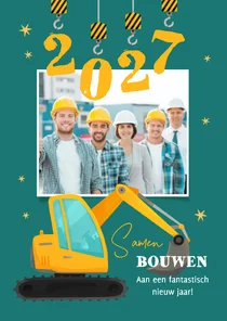 Zakelijke kerstkaart bouw graafmachine foto hijskraan 2027