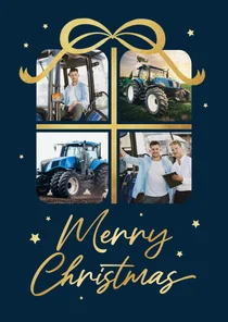 Zakelijke kerstkaart cadeau fotocollage goud sterren