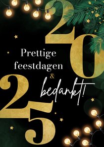 Zakelijke kerstkaart dennentakjes goud sterren 2025