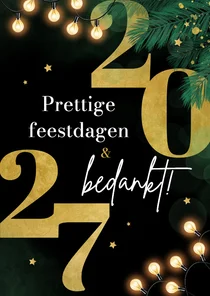 Zakelijke kerstkaart dennentakjes goud sterren 2027